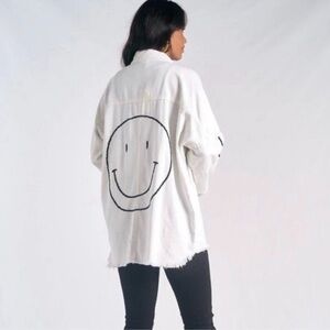 Elan Devan Rock & Roll Beige Black Distressed Cotton Jacket White Sz Xs / L